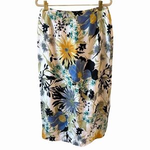 Talbots Petites Size 10 Linen Floral Skirt Below Knee Length Pencil Skirt Midi